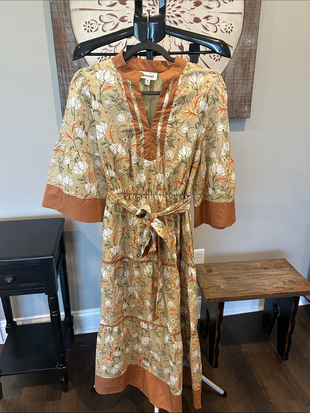 &MERCI NWOT Floral Maxi Dress with Rust Trim; fully lined - Picture 1 of 5